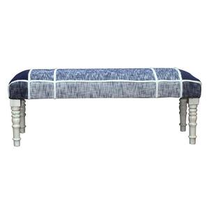Minimal 47 in. Navy Blue Cotton Checks Plaid Bench with White Legs