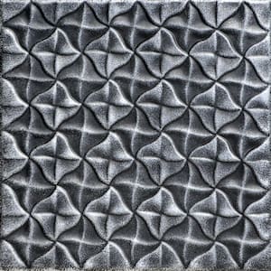 Granny's Pinwheel Quilt Black Silver 1.6 ft. x 1.6 ft. Decorative Foam Glue Up Ceiling Tile (21.6 sq. ft./Case)