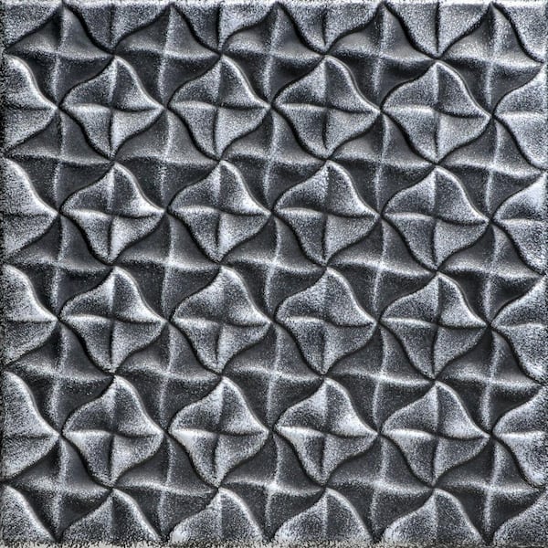 A La Maison Ceilings Granny's Pinwheel Quilt Black Silver 1.6 ft. x 1.6 ft. Decorative Foam Glue Up Ceiling Tile (21.6 sq. ft./Case)