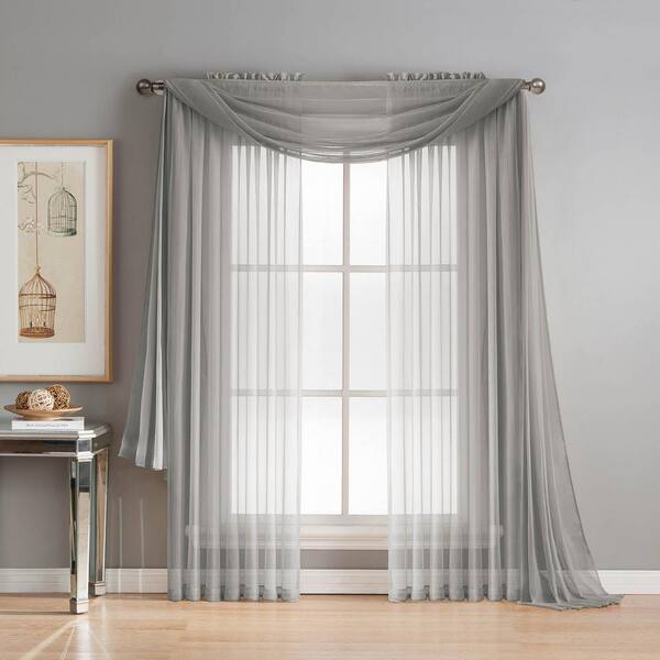 Window Elements Diamond Sheer Voile 56 in. W x 216 in. L Curtain Scarf in Gray