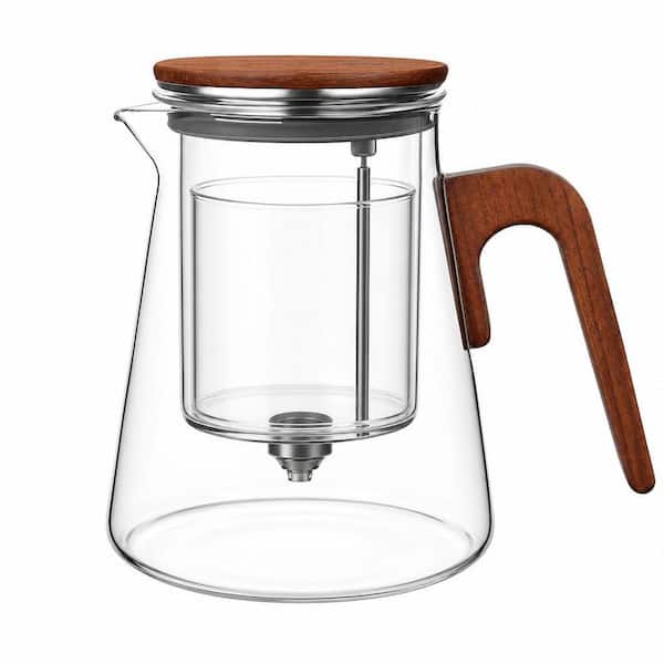 Vintage 4-Cup Walnut Borosilicate Glass Teapot with Magnetic Suction Lid and 304 Stainless Steel Strainer Heat-Resistant