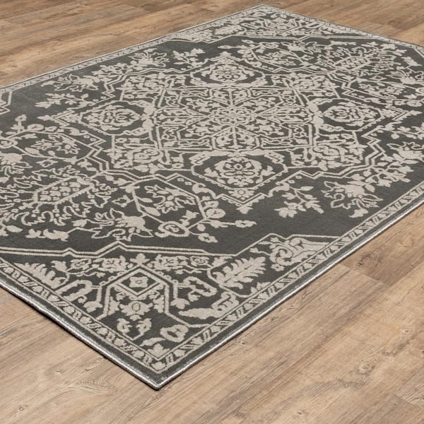 Imperial Gray 2 ft. x 8 ft. Center Old World-Inspired Oriental Medallion Polyester Indoor Runner Area Rug