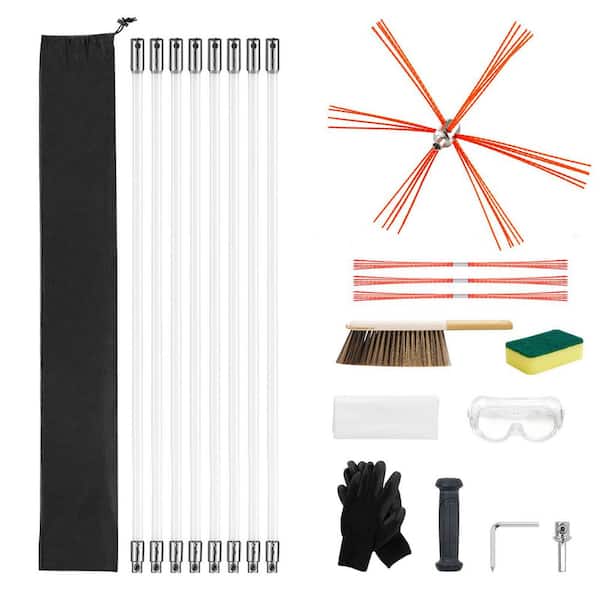 Chimney Sweep Kit, 14-Piece 90° Cleaning Tool, 26 ft. Maximum Length, Cleaning Kit with Bristle Replacements & Goggles
