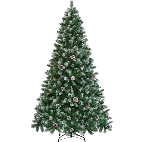 Unlit Pre-decorated Frosted Artificial Christmas Tree with Pinecones and 1346 Tips