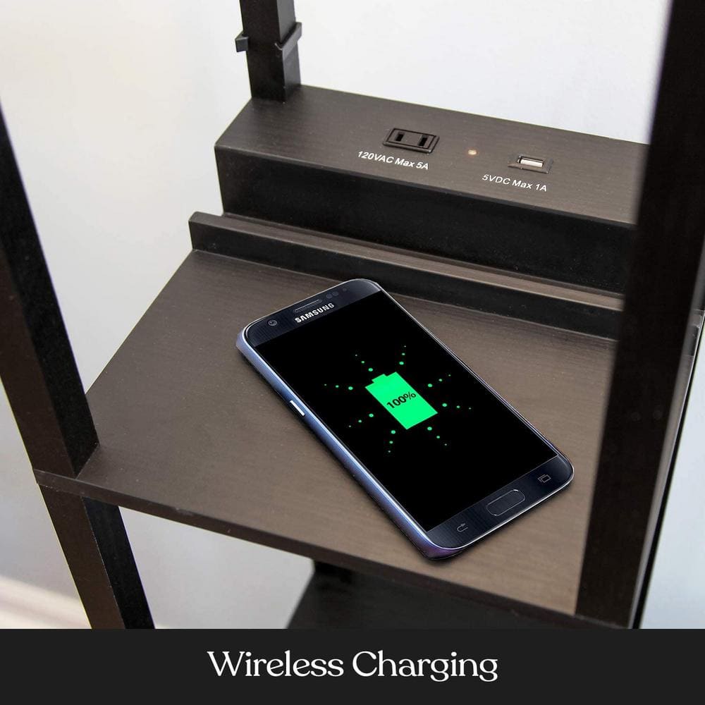 Maxwell Smart Shelf Floor Lamp with Wireless Charger, Black, 63"