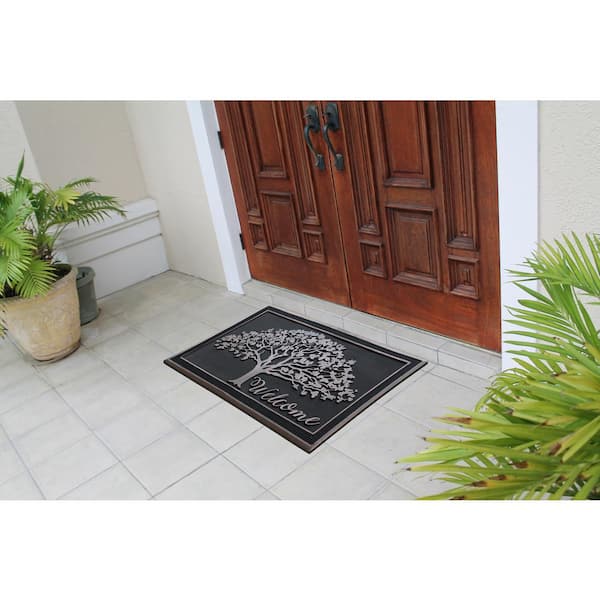A1HC Oak Tree Design Black/Bronze 30 in. x 48 in. Rubber All Season/Large Size Double Door Mat