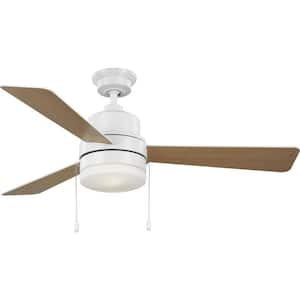 Trevina V 52 in. Indoor Satin White Modern Ceiling Fan with 3000K Light Bulbs Included with Remote for Living Room