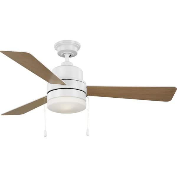 Progress Lighting Trevina V 52 in. Indoor Satin White Modern Ceiling Fan with 3000K Light Bulbs Included with Remote for Living Room