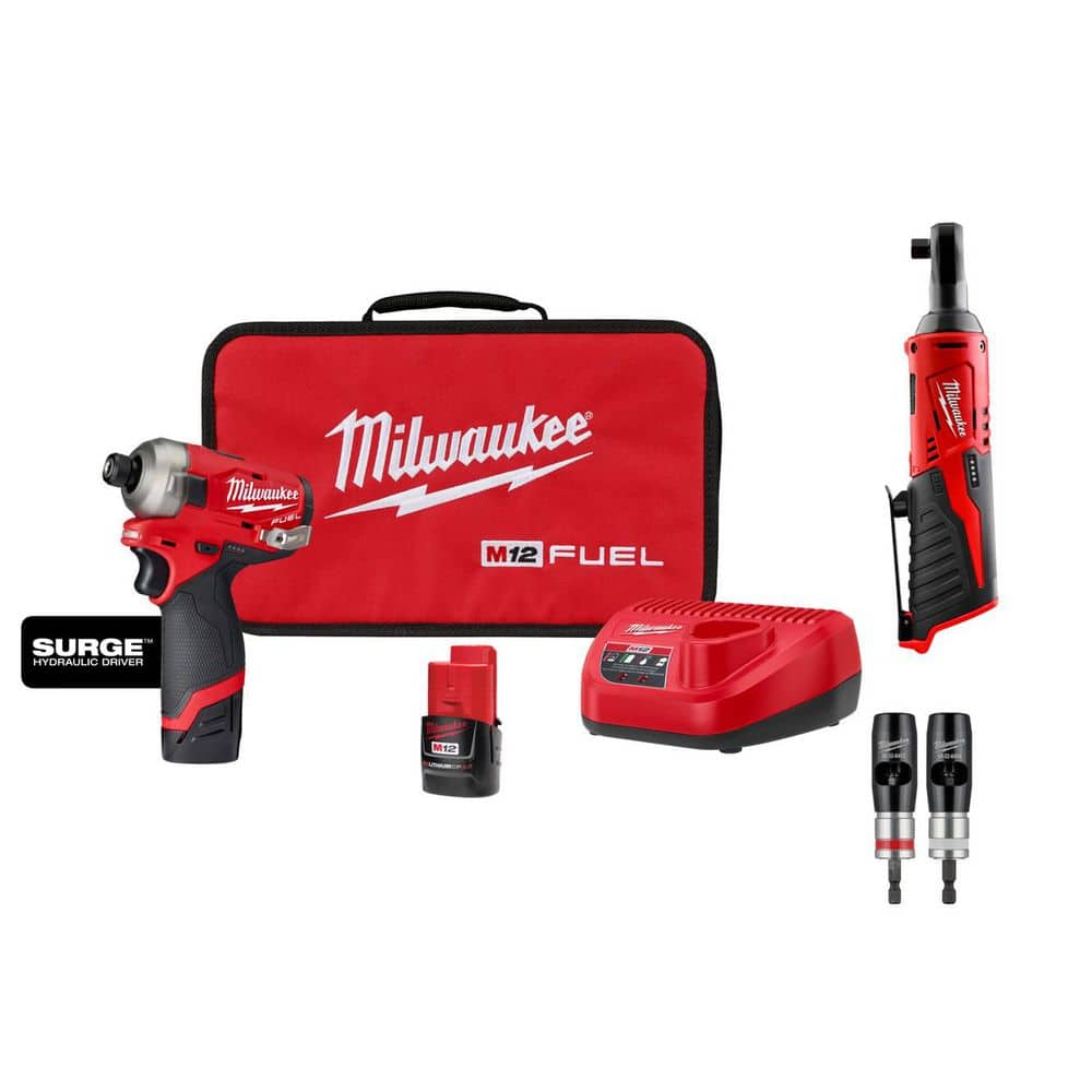 M12 FUEL SURGE 12V 1/4 in. Hex Impact Kit w/ (2) 2. 0Ah Batteries, Bag with M12 3/8 in. Ratchet with 2-Pc Wire Stripper price history on PriceWatchPro