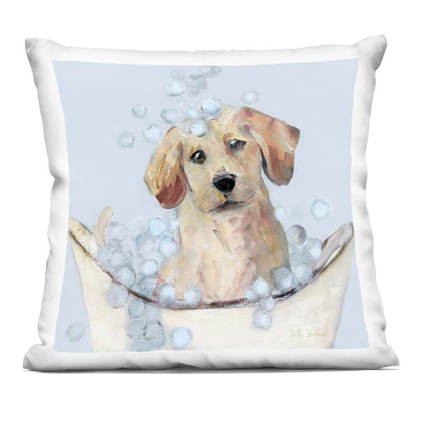 Stupell Industries Bubble Bath Lab Puppy Beige Abstract Polyester 18 in. x 18 in. Throw Pillow