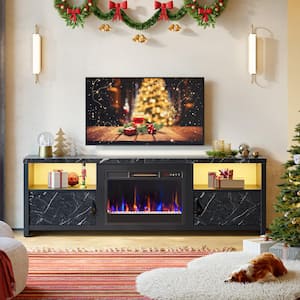 70.87 in. Black Electric Fireplace TV Stand Fits TV's Up to 75 in. LED Entertainment Center with Cabinets