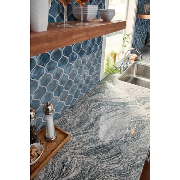 Blue Shimmer Arabesque 10 in. x 10.20 in. x 8 mm Glossy Glass Mosaic Tile (0.71 sq. ft.)