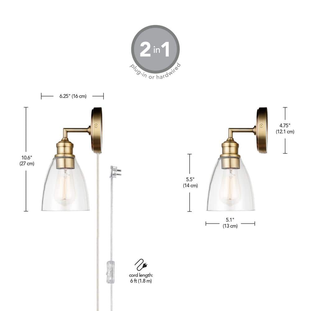 Matte Brass and Clear Glass Wall Sconce with LED Bulb