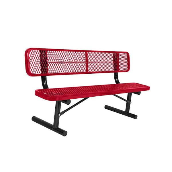 Portable 6 ft. Red Diamond Commercial Park Bench with Back