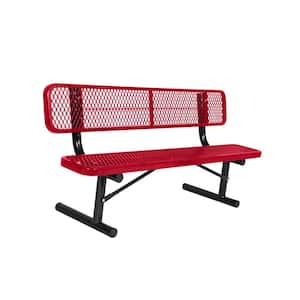 Portable 6 ft. Red Diamond Commercial Park Bench with Back