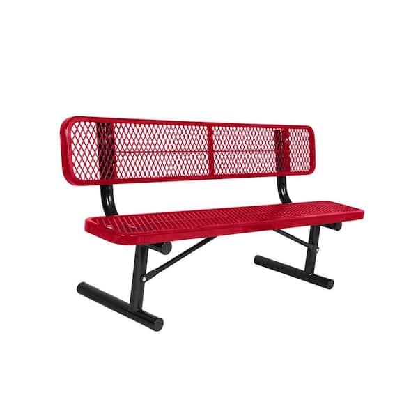 Unbranded Portable 6 ft. Red Diamond Commercial Park Bench with Back