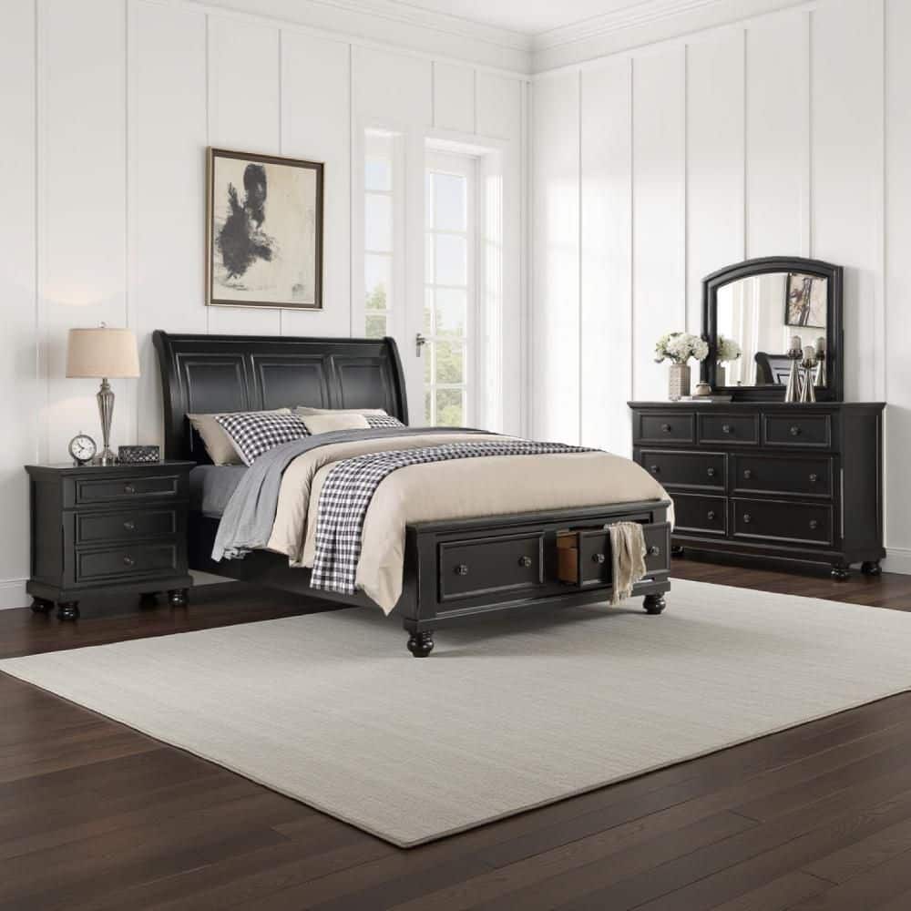 Ben 4-Piece Black and Bronze Engineered Wood Queen Size Bedroom Set with Transitional Style price history on PriceWatchPro