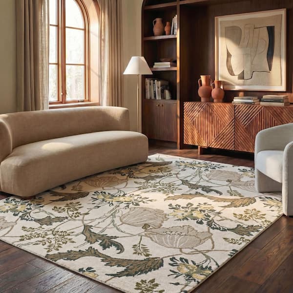 Jardin 9 ft. x 12 ft. Ivory/Green Sweet Floral Area Rug