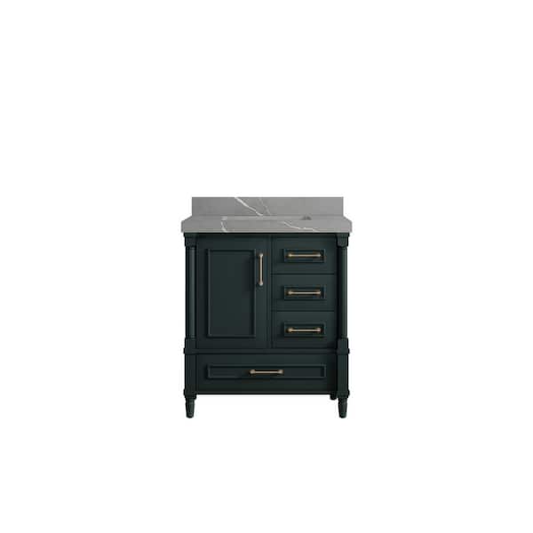Willow Collections Hudson 30 in. W x 22 in. D x 36 in. H Bath Vanity in Dark Green with 2 in. Piatra Gray Quartz Top