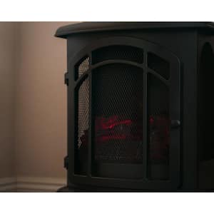 XBrand 10.63 in. W Free Standing Portable Heat Wired Fire Stove with Manual Control and LED Flame Effect in Black