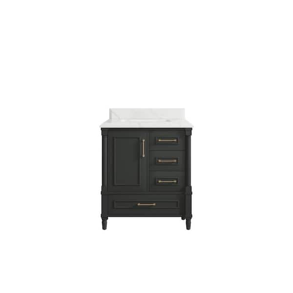 Willow Collections Hudson 30 in. Single Sink Freestanding Black Top Bath Vanity with Calacatta Laza Quartz Top Unassembled
