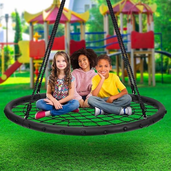 Sorbus Circle 40 in. Web Swing for Kids Black Net Seat Disc Swing