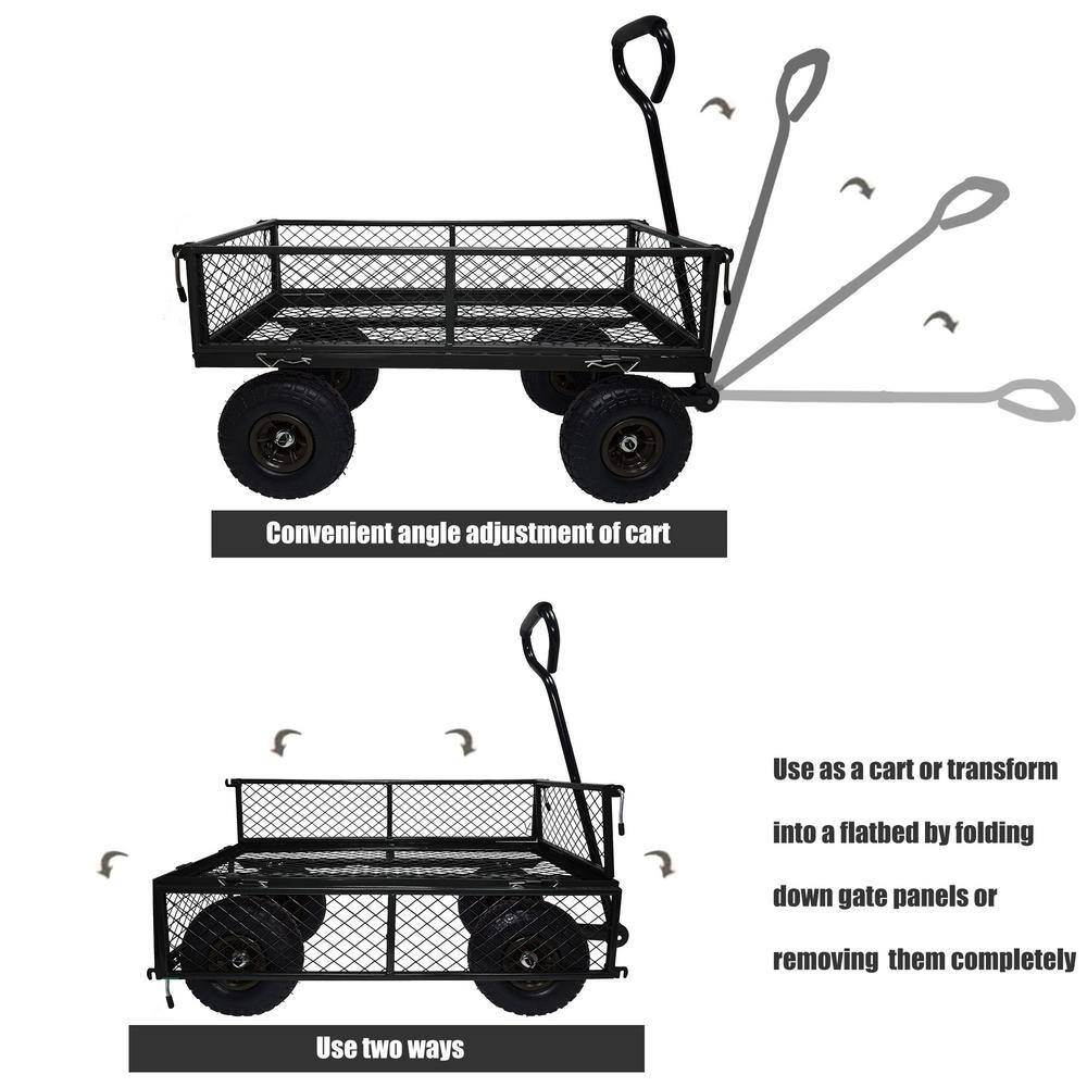 Heavy-Duty Black Steel Mesh Garden Utility Wagon with Removable Sides