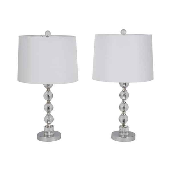 Liv & Skye 22 in. Silver Crystal Table Lamp Set and White Shade (Set of 2)