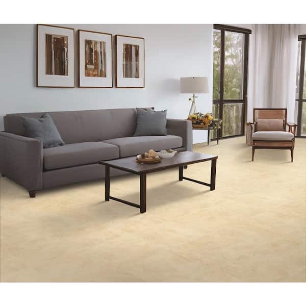 Esplanade White Tile 16 MIL 13.2 ft. W x Cut to Length Waterproof Vinyl Sheet Flooring
