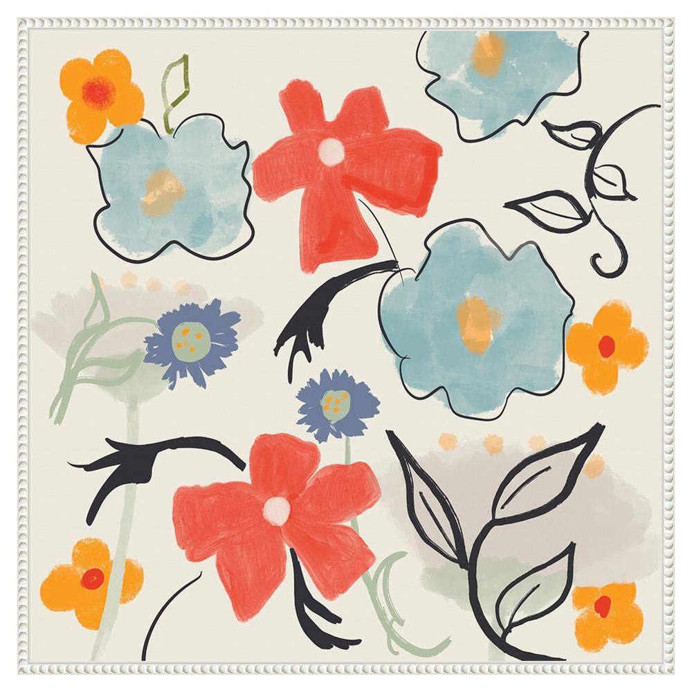 Robin Maria Abstract Floral Canvas Wall Art with White Frame