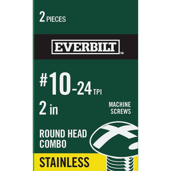 Everbilt #10-24 x 2 in. Stainless Steel Combo Round Head Machine Screw (2-Pack)