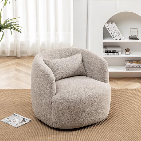 KINWELL Taupe Poly Blend Boucle Fabric Upholstered Swivel Armchair ...