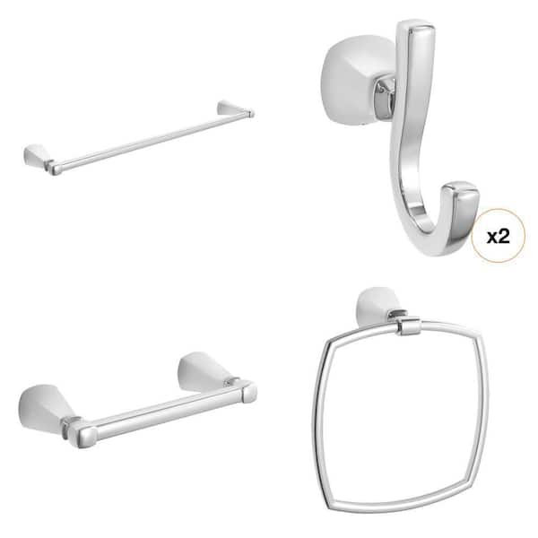 Edgemere Polished Chrome Bath Hardware Set: Towel Ring, Robe Hook, Toilet Paper Holder, 24 in. Towel Bar