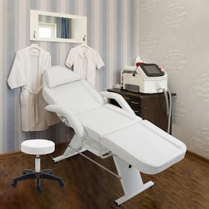 Adjustable Massage Salon Tattoo Barber Spa Chair with 2-Trays Esthetician Bed, Hydraulic Stool, White