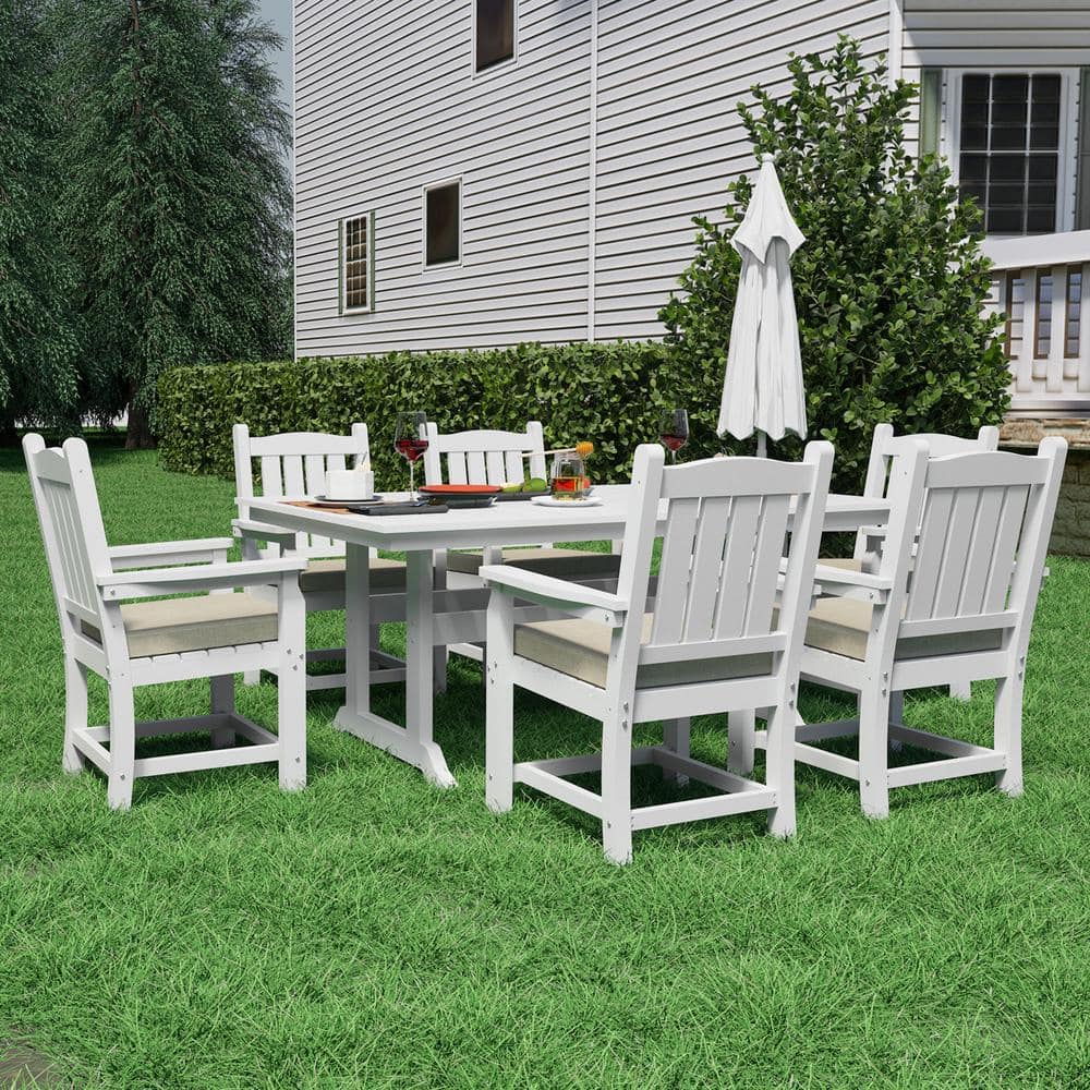 myhomore White 7Piece Plastic Retangular Outdoor Dining Set with