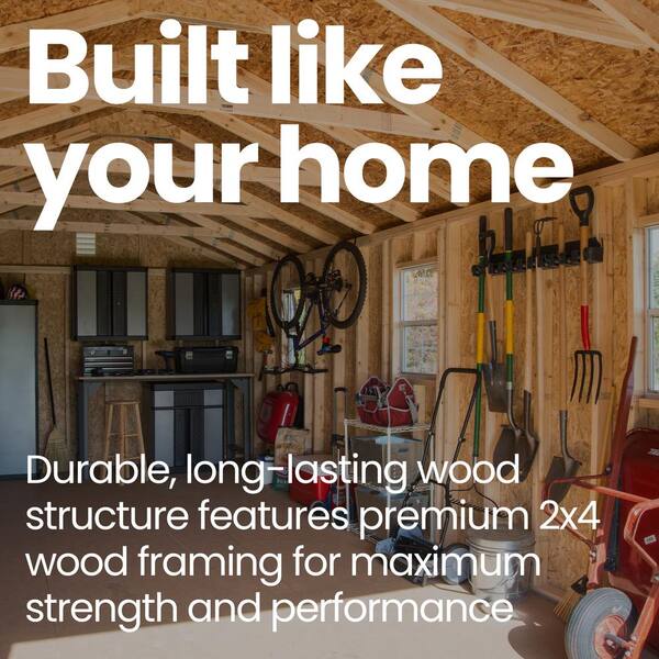 Handy Home Products - Professionally Assembled Ashland 16 ft. W x 24 ft. D 2-Story Wood Storage Shed- Driftwood Shingles (384 Sq. Ft.)