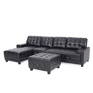 Berkamn 111 in. W 4-Piece Faux Leather Sectional and Chaise Lounge Sectional Set in Midnight Black