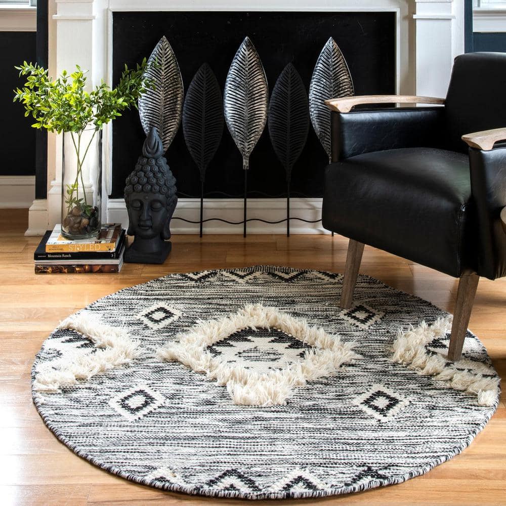 Savannah Moroccan Fringe 33" Black Wool Runner Rug