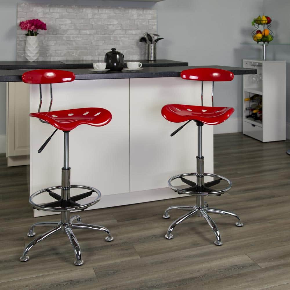 Vibrant Red and Chrome Swivel Drafting Stool with Tractor Seat