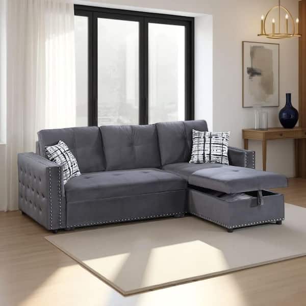 Ero 97 in. Square Arm Polyester Blend L-Shaped Sectional Sofa in. Gray, White and Black