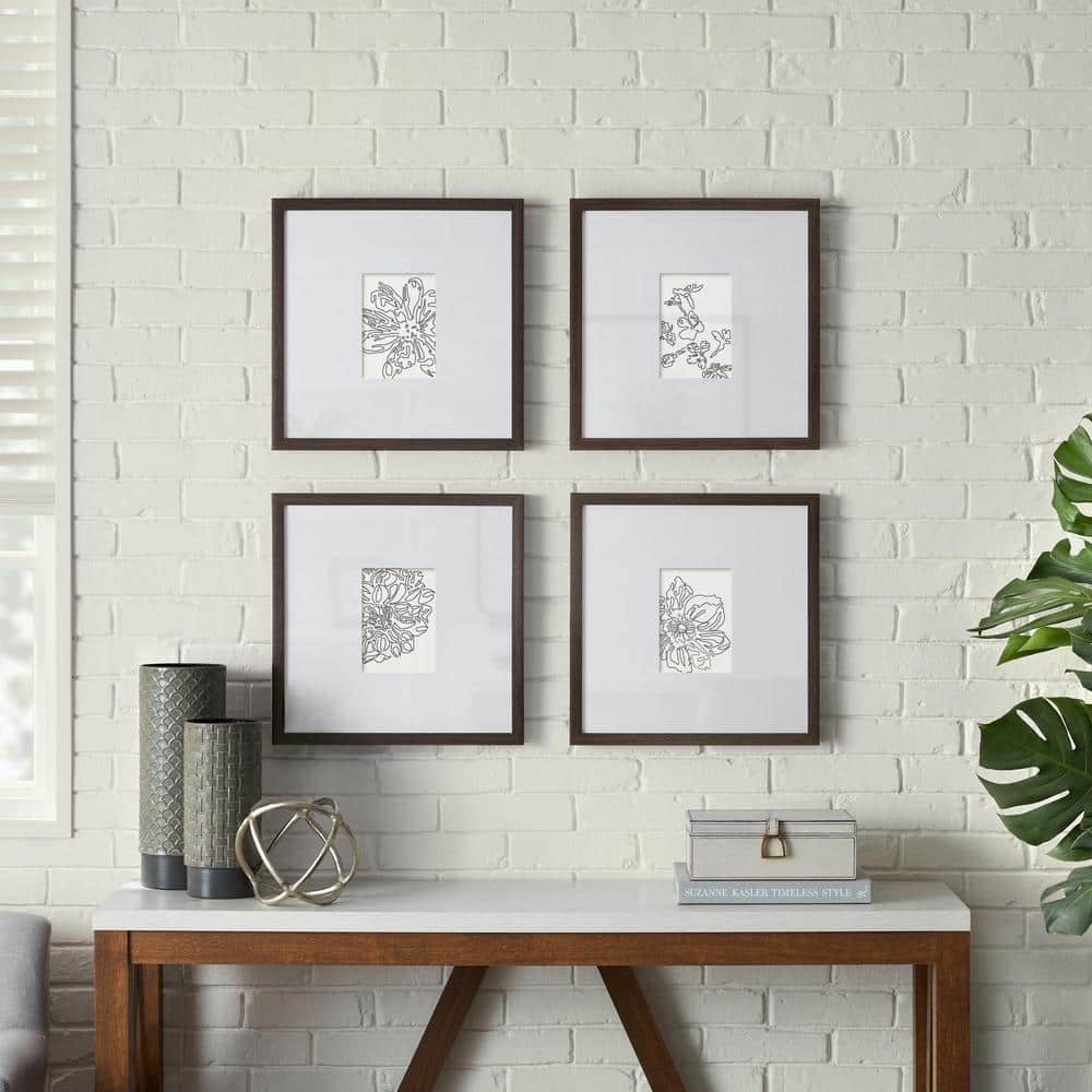 Matted to Wide Flat Profile with White Mat Wall Frame, Grey, Sold by at Home