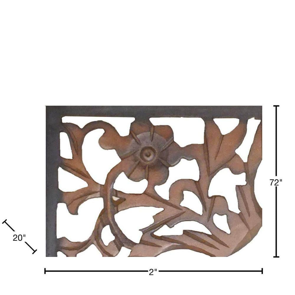 Burnt Black Mango Wood Floral Carved Wall Panel, 20" x 72"