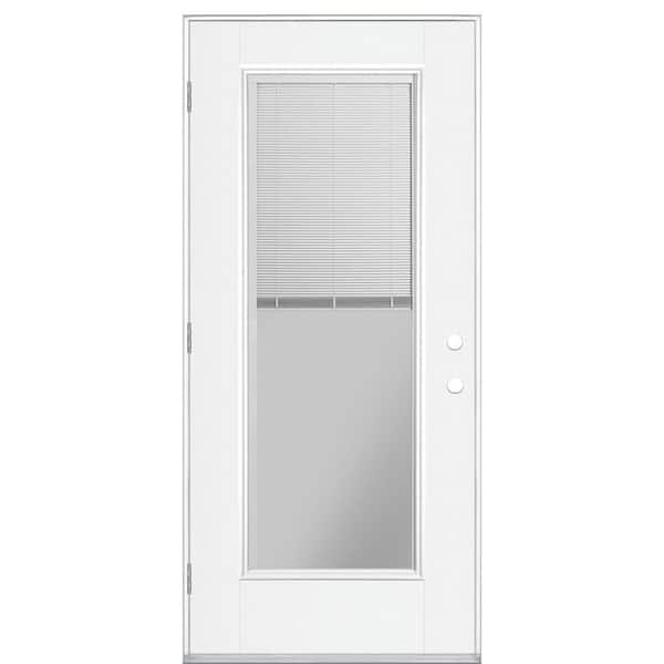 Masonite 32 in. x 80 in. Full Lite Miniblind Right-Hand Outswing Primed Smooth Fiberglass Prehung Front Exterior Door NBM
