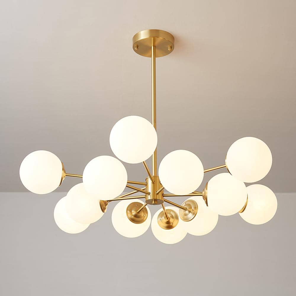 CEDER 12-Light Metal Brass Branch Modern Chandelier with Globle Opal Glass Shades price history on PriceWatchPro