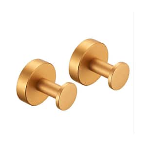 Round Bathroom Robe Hook and Towel Hook in Thicken Space Aluminum Brushed Gold(2 Pack)