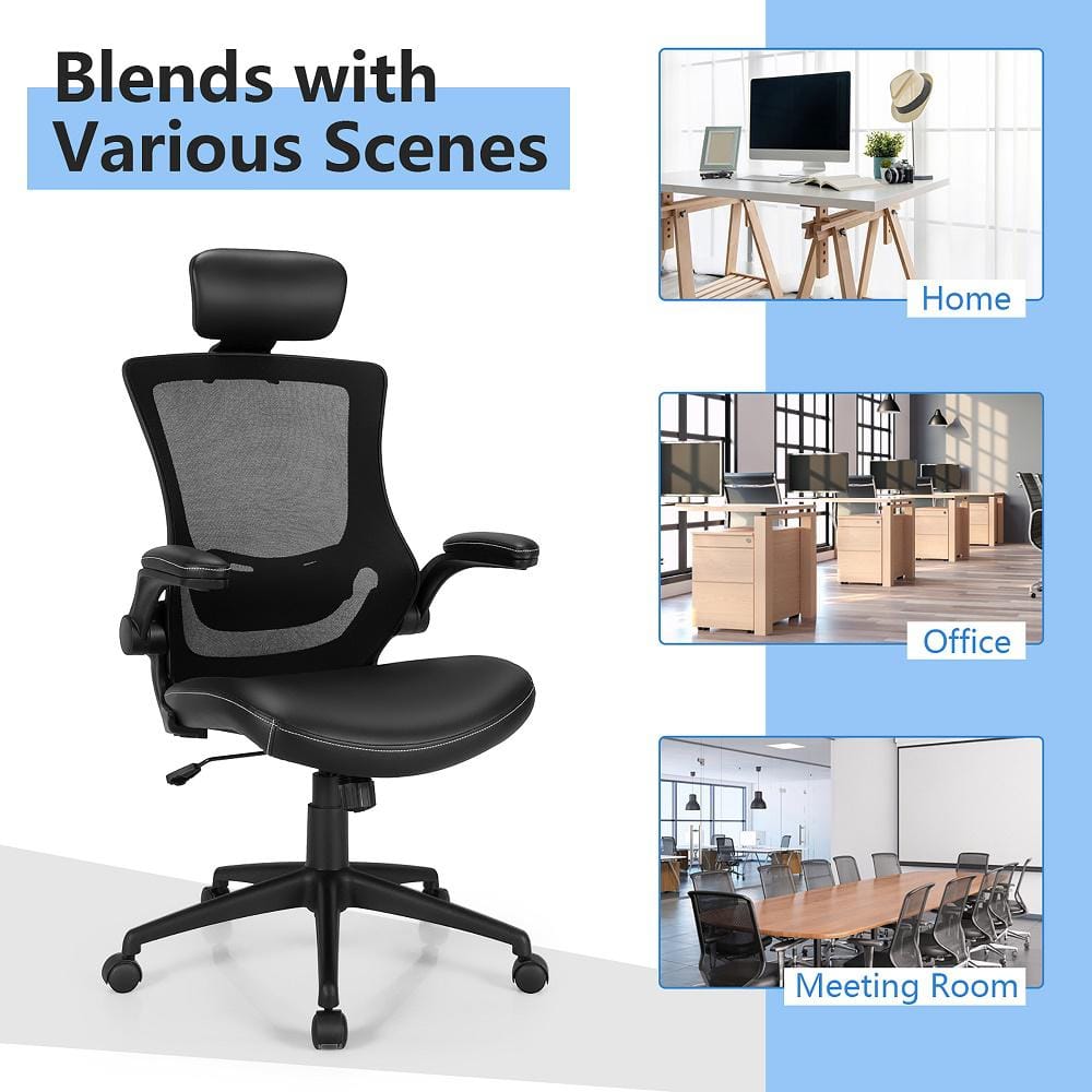 ErgoFlex Mesh and Leather Adjustable Office Chair with Swivel Base - Black