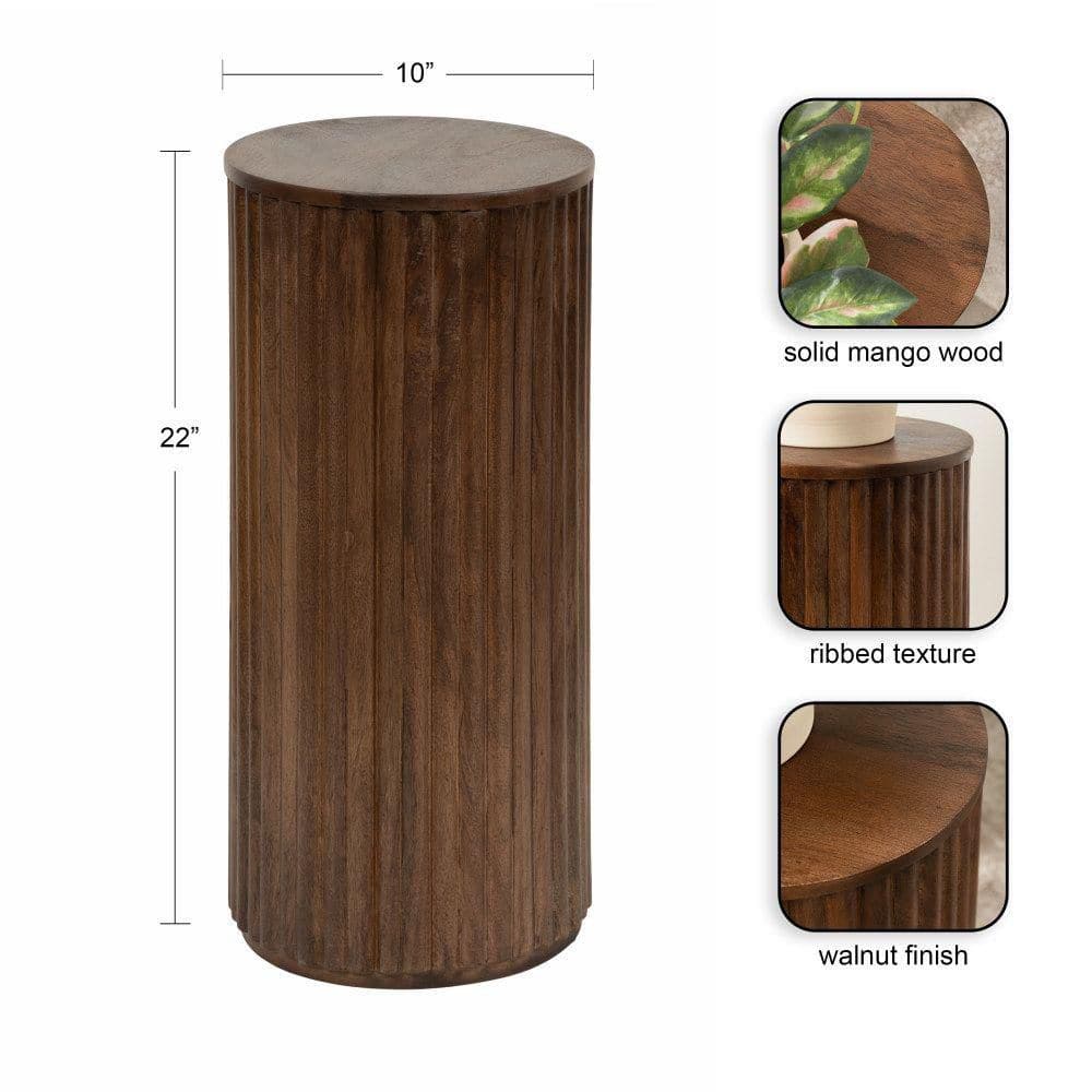 Reid 10.00 in. Walnut Brown Round Solid Wood End Table - thumbnail 4