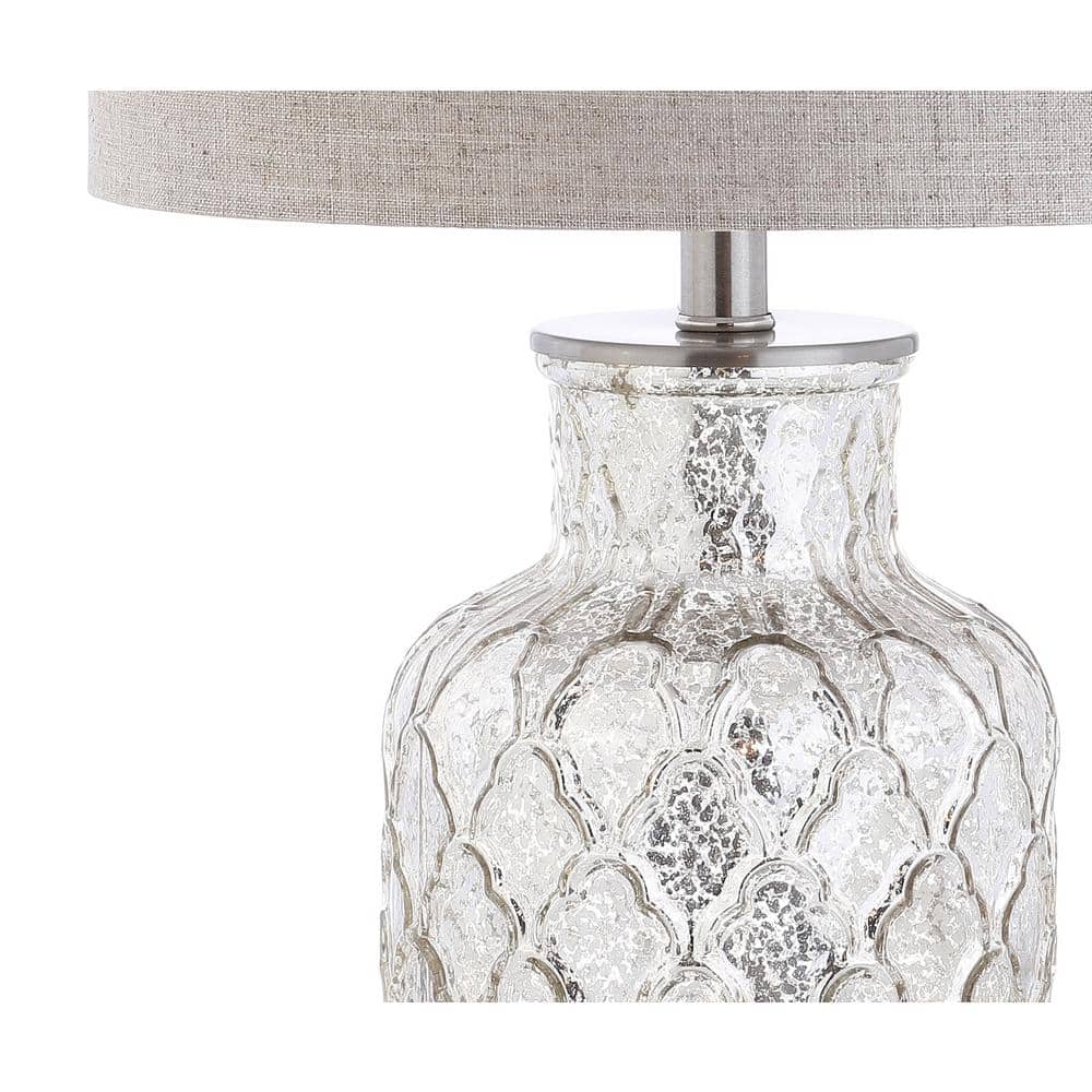 Antiqued Mercury Silver Quatrefoil Glass Table Lamp Set
