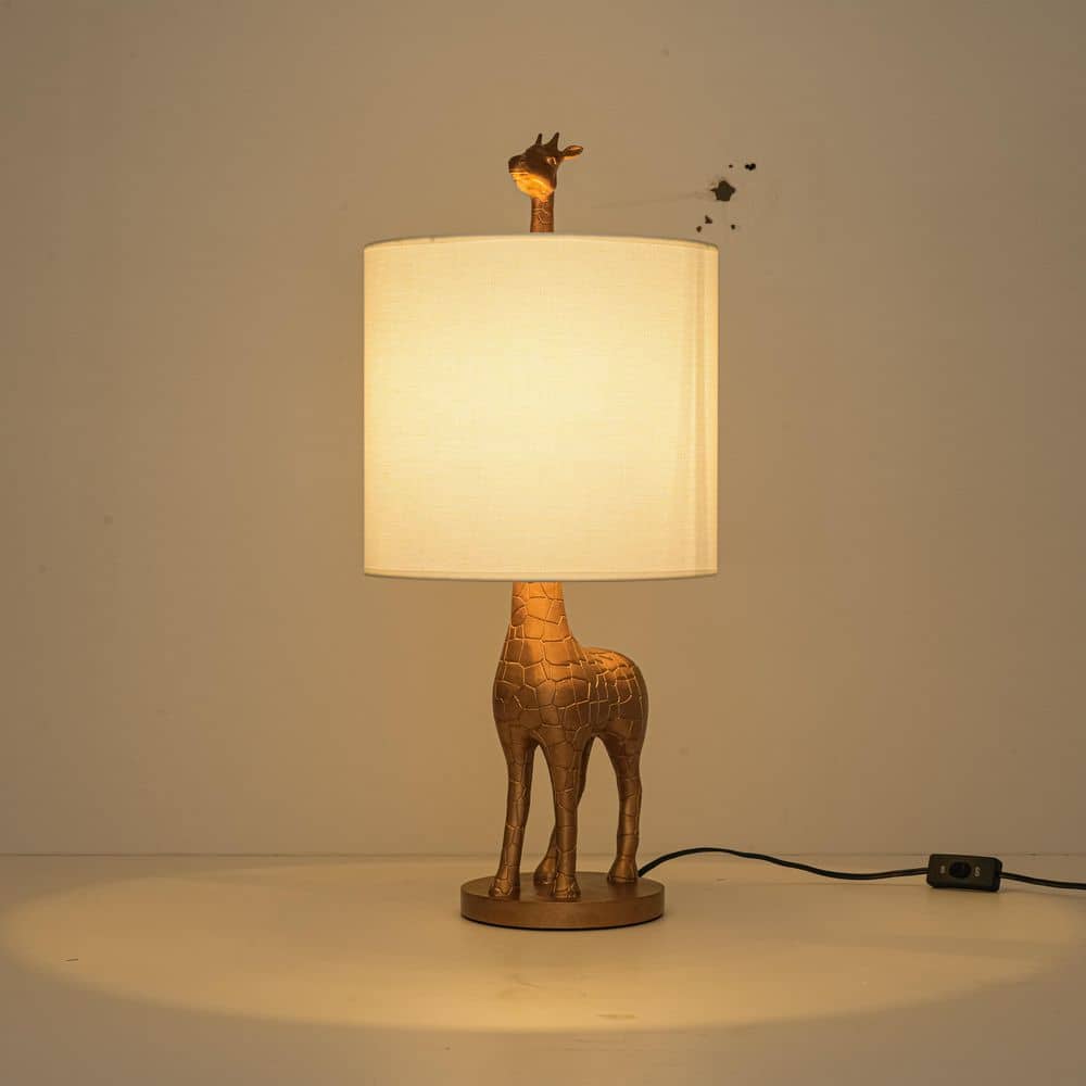 27 in. Gold Giraffe Resin Novelty Table Lamp with White Fabric Drum Shade Bedside Lamp for Bedroom Living Room Office price history on PriceWatchPro