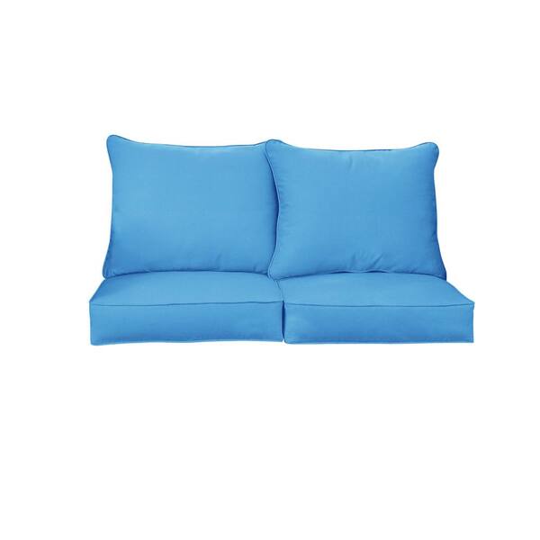 SORRA HOME 25 in. x 23 in. Sunbrella Deep Seating Indoor/Outdoor Loveseat Cushion Canvas Capri